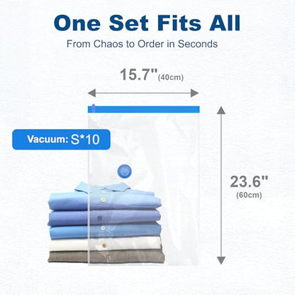 HOUSE DAY 10 Small Vacuum Seal Bags For Clothing Travel, 80% Space Saving Travel Vacuum Bags with Electric Pump, Vacuum Storage Bags For Clothes, Bedding, Moving, Camping, Toys, Storage & Organization - size: 10 Small-E PUMP