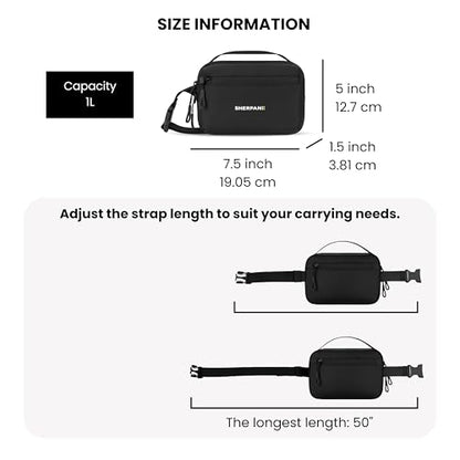 Sherpani Hyk, Small Sling Bag, 1L Belt Bag, Lightweight Travel Fanny Pack, Sling Crossbody Purse with RFID Blocking - color: Raven