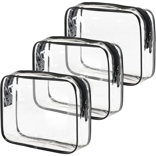 MODENGKONGJIAN TSA Approved Toiletry Bag, 3 Pcs Clear Toiletries Bags Quart Size Travel Makeup Cosmetic Bag for Women Men, Carry on Airport Airline Compliant Bag (Clear Black) - color: Clear Black