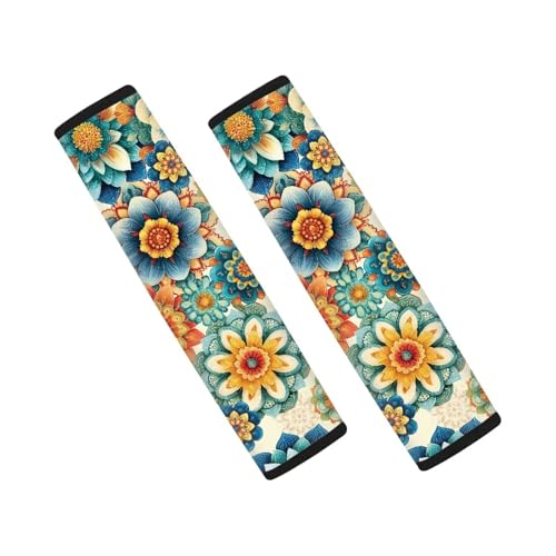 Boho Floral Universal Car Seat Belt Pads Cover Set of 2 Car Seat Belt Pads Cover Soft Anti-Slip Shoulder Strap Protect Universal Fit for Auto Truck Van SUV - color: Boho Floral