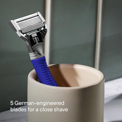 Harry's Original Shaving Kit for Men - Razor Handle, 5 Razor Blade Refills, Foaming Shave Gel, and Travel Blade Cover - TSA Approved Travel Essentials - German Engineered - Ocean Blue - style: Ocean Blue