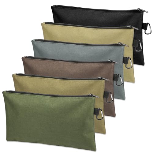 COIDEA Tool Bag Zipper Pouch, Premium Tool Pouch, Utility Multipurpose Storage Organizer Tool Pouches with Carabiner Metal Zipper for Tools (6 Pack, Tan, Navy Green, Black, Light Brown, Grey, Mocha) - color: 6 Pack, Tan, Navy Green, Black, Light Brown, Gr