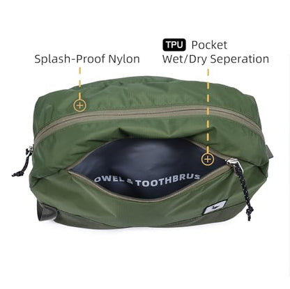 Travel Toiletry Bag 5L, Compact Travel Organizer with Waterproof TPU Wet/Dry Compartment - color: Medium Olive, size: 5L
