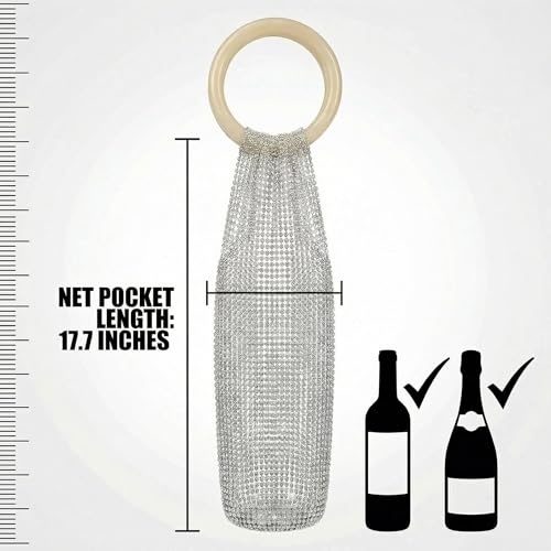 Wine Pouch Mesh Bag, Resin Handle Wine Bag, Sparkly Rhinestone Handwoven Mesh Bags, Party Water Bottle Bags Accessory, Daily Housewarming Party Use (Brown) - color: Brown