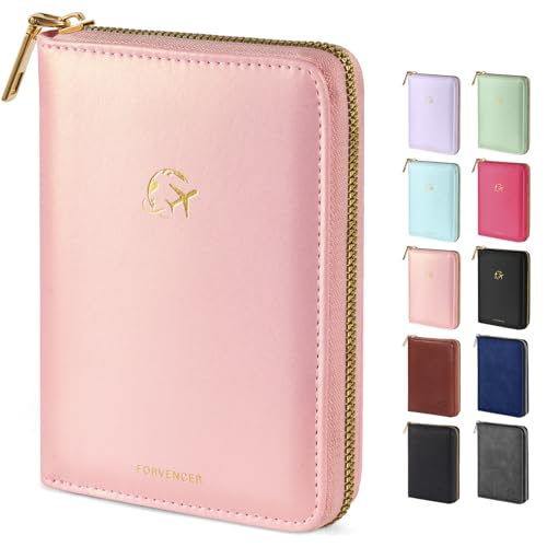 Forvencer Passport Holder Cover with Safe Zipper Closure, Premium Passport Wallet for Travel, Cute RFID Blocking Card Case, Waterproof Travel Accessories for Women, Rose Gold - color: Rose Gold, style: Zipper Closure