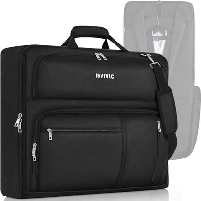 Garment Bags for Travel, 41'' Water-Resistant Carry On Garment Bag for Hanging Clothes, Large Suit Travel Bag Convertible Travel Garment Bag for Shirts, Dresses, Coats (Black)