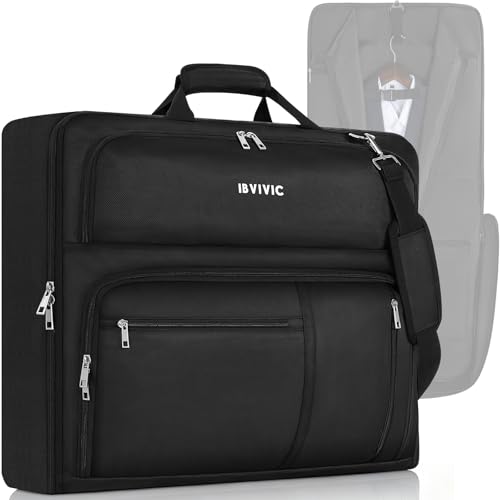 Garment Bags for Travel, 41'' Water-Resistant Carry On Garment Bag for Hanging Clothes, Large Suit Travel Bag Convertible Travel Garment Bag for Shirts, Dresses, Coats (Black)