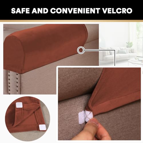 PrinceDeco 2 Pack Thick Velvet Stretch Armrest Covers for Chairs and Sofas Armchair Covers for Arms Couch Arm Covers Armrest Covers for Sofa Non Slip, Rust - color: Rust