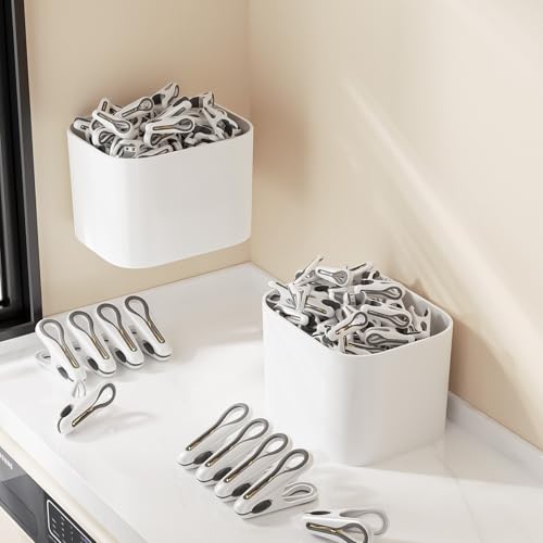 Plastic ClothesPins Heavy Duty Out door 36 Pack with Storage Box, 2.5-Inch Chip Clips with Non-Slip No-Trace Design for Laundry, Drying Clothes,Towels, Crafts, Picture, Food Clips, Home Use and Travel