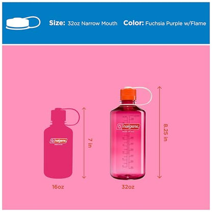 Nalgene 32 oz Narrow Mouth Water Bottle | BPA-Free, Durable & Leak Proof, Lightweight for Hiking & Gym – Thrill & Motion, Fuschia Purple w/Flame - color: Fuchsia Purple w/Flame, size: 32 Ounces