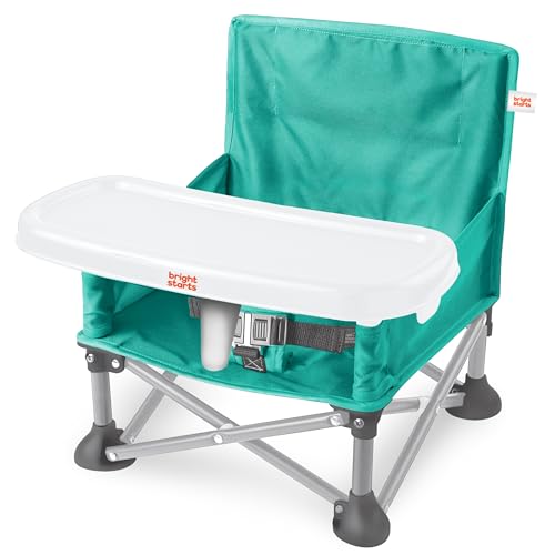 Bright Starts Pop 'N Sit Portable Booster, Indoor/Outdoor Use, Floor Seat with Feeding Tray, Teal, 6 Mos - 3 Yrs - color: Core Teal, size: 1 Count (Pack of 1)