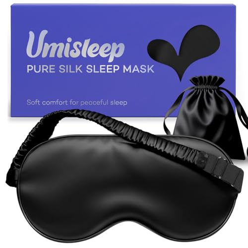 Umisleep Sleep Mask for 100% Pure Mulberry Silk, 22 Momme 6A Soft Eye Masks for Sleep, Adjustable Sleep Masks for Women Men, Light Blocking Sleeping Mask, Silk Eye Mask for Sleeping, Blindfold, Black - color: Black