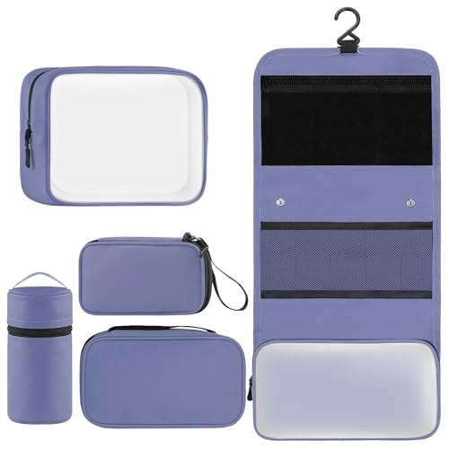 Toncoke Travel Toiletry Bag Set, Hanging Toiletry Bag Premium Faux Leather, Toiletry Bag for Women & Men, Travel Essentials Makeup Bag Water-resistant (Faux Leather Purple) - color: Faux Leather Purple