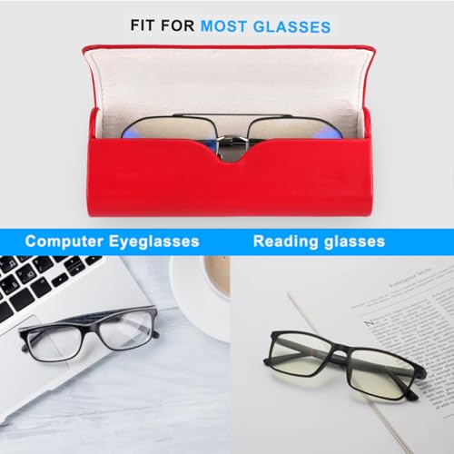 RayLove Hard Shell Glasses Case, Lightweight Leather Eyeglass Case, Travel-Friendly Sunglasses Protector for Men & Women - color: Red