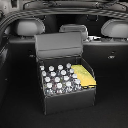 Trunk Organizer,car organizers and storage,black Leather Storage Box with lid,Fiberboard,Collapsible,15''L x 13''W x 12.4''H,2K inches³(size A) - size: 15"L×13"W×12.4"H, 9lbs, 2K in³