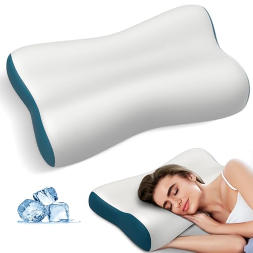 Cervical Neck Pillow for Pain Relief, Contour Memory Foam Pillows Ergonomic Pillow Orthopedic Cooling Pillow Bed Pillow Neck Support for Side Back Stomach Sleepers(Grey&Blue) - color: Grey&blue