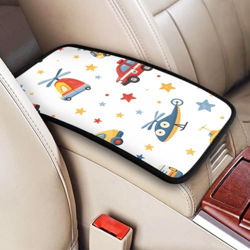 Cartoon Traffic Car Airplane Car Center Console Cover Universal Car Armrest Cover Waterproof Auto Armrest Seat Box Mat Protector Decor Car Center Console Cushion Pad for Most Vehicle SUV Truck Car