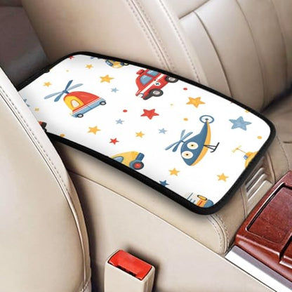 Cartoon Traffic Car Airplane Car Center Console Cover Universal Car Armrest Cover Waterproof Auto Armrest Seat Box Mat Protector Decor Car Center Console Cushion Pad for Most Vehicle SUV Truck Car