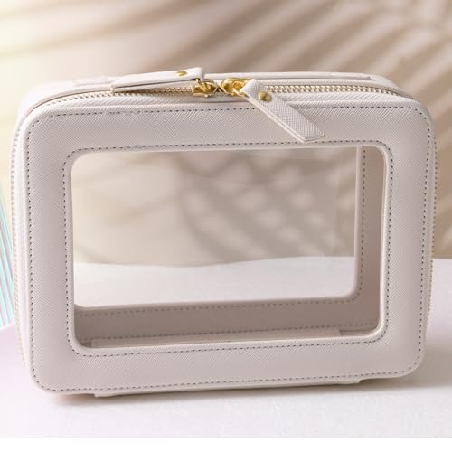SANHECUN Toiletry bag waterproof cosmetic organizer with handle large opening for travelling car organizer (White) - color: White