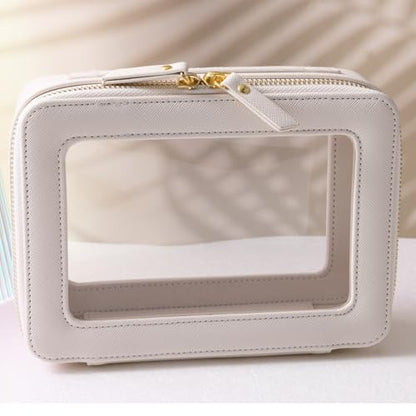 SANHECUN Toiletry bag waterproof cosmetic organizer with handle large opening for travelling car organizer (White) - color: White