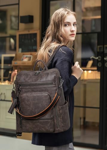 Shrrie Vegan Leather Laptop Backpack for Women 15.6 inch Work Backpack Fashion Travel Backpack Purse for Business College - color: Nubuck Coffee