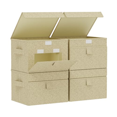 Fabric Storage Boxes, Closet Organizer with Handles, Basket Bins with Flip Cover, Cube Organization for Clothes, Shoes, Blankets, 10.2x7.9x6.7in, Grey and Beige, 4 Pack - color: Beige/Gray, size: 10.2x7.9x6.7 in(4 Pack)