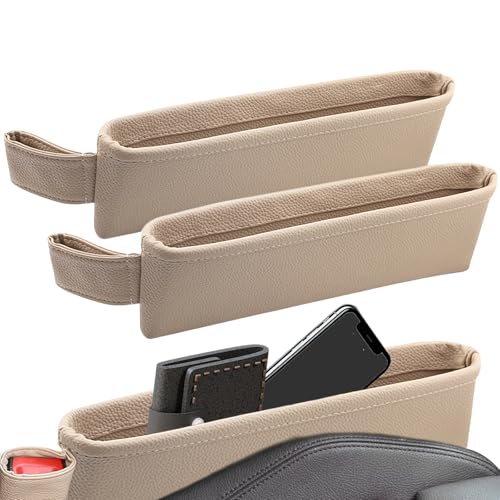 2 Pack Update Car Seat Gap Filler Organizer Leather Console Storage Box Front Side Pocket Seats Organizers Filler Interior Car Accessories for Phone Wallet Coin Key Sunglasses (Off-White) - color: Off-White