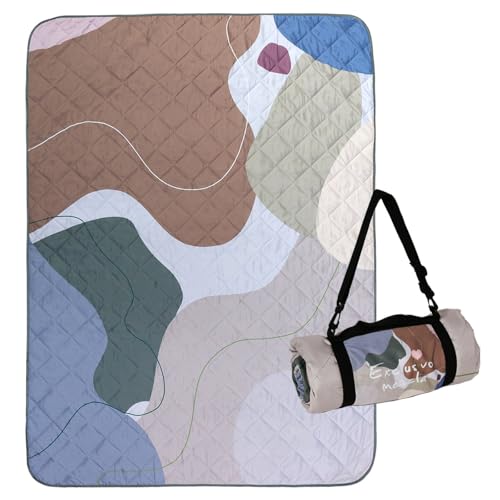 Exclusivo Mezcla Extra Large Waterproof Picnic Blankets 3 Layer, Sandproof and Foldable Outdoor Blanket for Beach Camping, Park and Travel - color: Abstract Brown