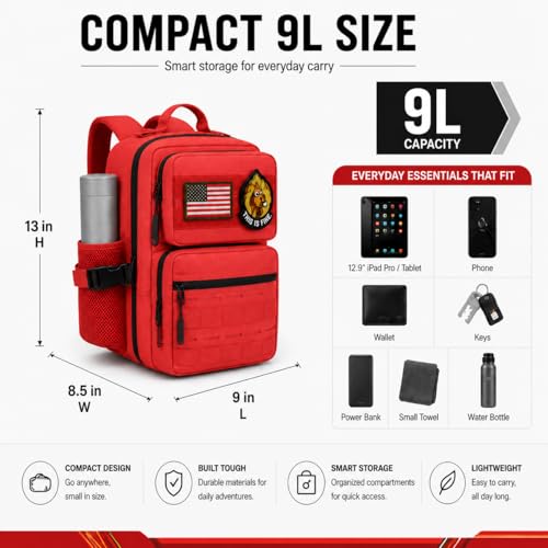 9L Mini Tactical Backpack for Men Women,Small Military Tactical Backpack for Sport,Gym,Hiking,Travel,Camping(Red) - color: Red