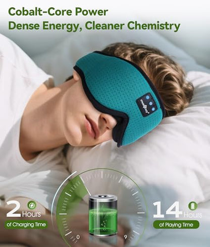 MUSICOZY Sleep Headphones Breathable Bluetooth Headband 3D Sleeping Headphones, Wireless Music Eye Mask Sleep Earbuds for Side Sleeper Women,Men Office Air Travel Cool Tech Gadgets Unique Gifts Green - color: Green