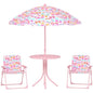 Qaba Kids Picnic Table and Chair Set, Outdoor Activity Table with Foldable Chairs, Removable Umbrella, Butterfly Pattern Toddler Patio Furniture for Backyard, Garden, Pink
