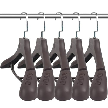 DEDU Suit Hangers for Men 10 Pack, Brown Coat Hangers Extra Wide Non Slip Width 17.7", Thick Plastic with Pants Bar & Metal Hook - color: Brown, size: 10 Pack