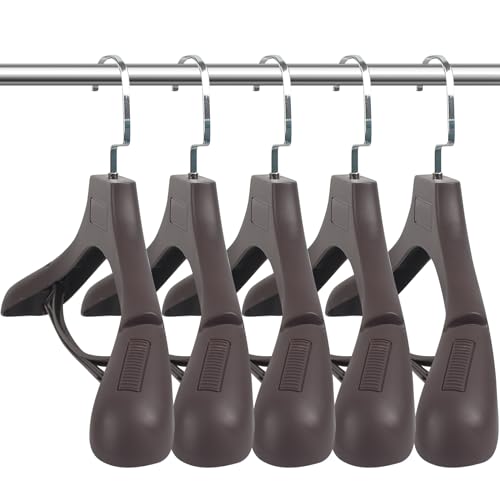 DEDU Suit Hangers for Men 10 Pack, Brown Coat Hangers Extra Wide Non Slip Width 17.7", Thick Plastic with Pants Bar & Metal Hook - color: Brown, size: 10 Pack