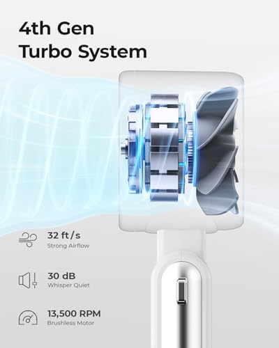 Portable Handheld Turbo Fan - 5 Gear High Speed 4000mAh Rechargeable Mini Personal Hand Fan Blow Cold Air, Battery Operated Travel Essentials, Beach Vacation, Gifts for Women, Men (White) - color: White