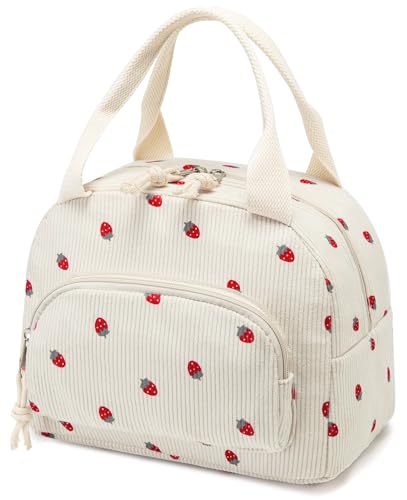 Lunch Bag Women Lunch Box for Women Adult Cute Insulated Lunch Bag Small Cooler Lunch Tote Bags for Work Picnic Travel (Beige-Strawberry) - color: Beige-Strawberry
