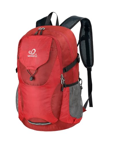 WATERFLY Lightweight Packable Hiking Backpack: 30L Foldable Travel Daypack Ultralight Camping Day Pack for Woman Man - color: Red