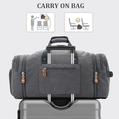 Gonex Canvas Duffle Bag 60L Travel Duffel Overnight Weekend Bag with Shoe Compartment (Gray) - color: Grey, size: X-Large-60L (With Shoe Compartment)