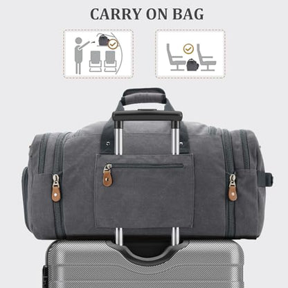Gonex Canvas Duffle Bag 60L Travel Duffel Overnight Weekend Bag with Shoe Compartment (Gray) - color: Grey, size: X-Large-60L (With Shoe Compartment)