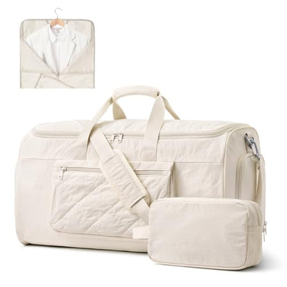S-ZONE Garment Duffle Bags for Travel Carry on Convertible 2 in 1 Suit Bags Hanging Suitcase with Toiletry Bag 50L - color: Off-white
