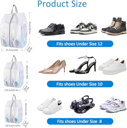 SelfTek Shoe Bags for Travel, 3 Pack 3 Size Double-Sided Zipper Shoe Bag for Men & Women, Waterproof Portable Shoe Storage Pouch with Handle, Family Travel Accessories - style: 3 Pack-3 Size