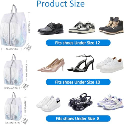 SelfTek Shoe Bags for Travel, 3 Pack 3 Size Double-Sided Zipper Shoe Bag for Men & Women, Waterproof Portable Shoe Storage Pouch with Handle, Family Travel Accessories - style: 3 Pack-3 Size