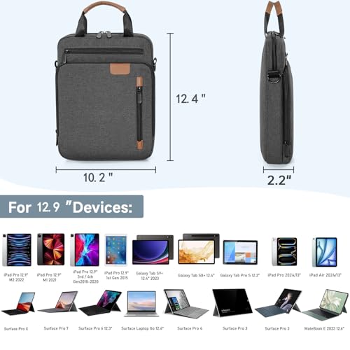 12.9 Inch Tablet Sleeve Bag, Padded Carrying Case for 13" iPad Air M4 M3 M2 2026-2024, iPad Pro M5 M4 M2 M1, Samsung Galaxy Tab S9 FE+/S9+/S8+/S7 FE/S7+ 12.4" 2022/2023, Surface Laptop Go 12.4" - color: Grey, size: 12.9 Inch