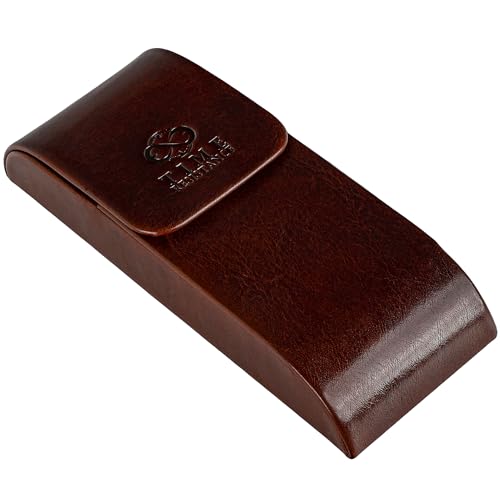 Time Resistance Leather Glasses Case - Hard Shell Leather Glasses Case - Made in Italy - color: Brown