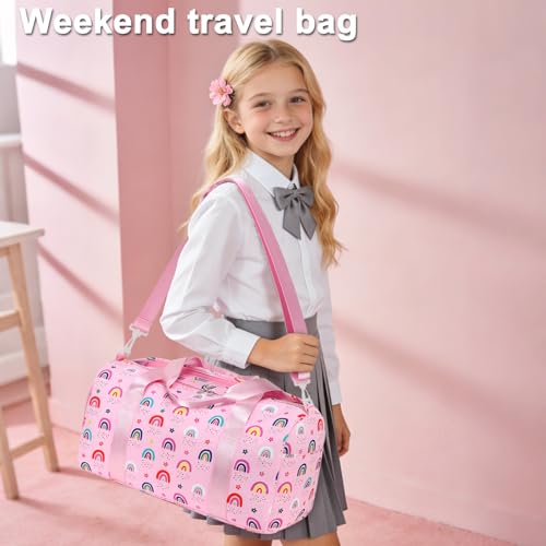 Gym Bag Sports Duffle Bag with Wet Pocket Weekender Overnight Bags with Waterproof Shoe Pouch and Air Hole for Girls Kids Women Workout Travel Bags (Rainbow) - color: Rainbow