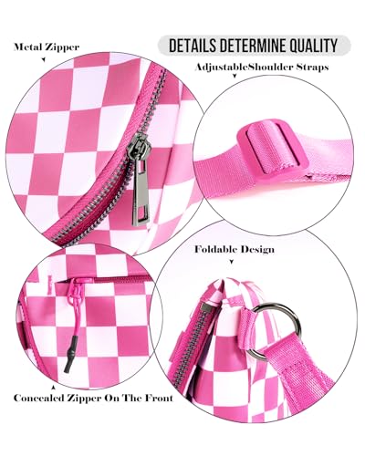 Crescent Bag for Women and Men, Fashion Medium Nylon Folding Crescent Moon Bag Single Shoulder Bag with Adjustable Strap - color: Crossbody bag- Rose Checkered