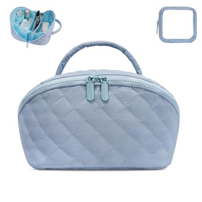 Makeup Bag,Quilted Puffer Cosmetic Bags,Travel Toiletry Bag for Women,Large Capacity Waterproof Make up Bag Set - color: Blue, size: Large
