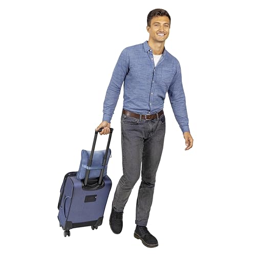 BlueHills Premium Soft Plush Travel Blanket Pillow for Airplane Traveling Essentials in a Bag Flight Throw with Hand Luggage Belt Backpack Clip Compact Portable Plane Accessories Grayish Blue - T026 - color: Grayblue-1pk-t026