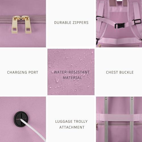 Rinlist Carry on Backpack, Flight-approved Backpack for Traveling, 40L Personal Item Travel Backpack, Purple - color: Purple