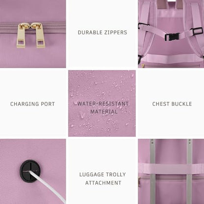 Rinlist Carry on Backpack, Flight-approved Backpack for Traveling, 40L Personal Item Travel Backpack, Purple - color: Purple
