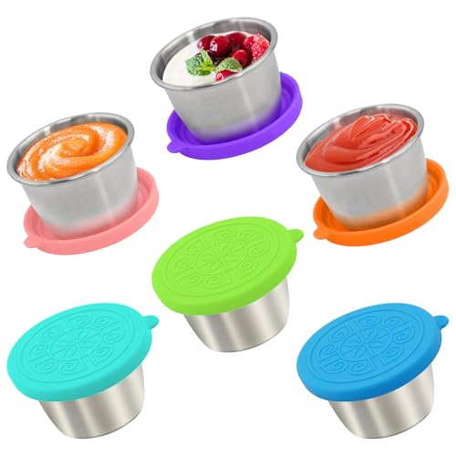 Qukaka 6x2.7 Oz Salad Dressing Container to Go,Handy Leakproof Stainless Steel Meal Prep Containers Reusable,Sauce Containers for Lunch Box, Picnics, Travel, Office and Kitchen Storage - color: Rainbow, size: 2.7oz